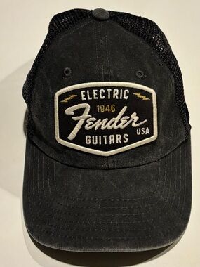 Fender Black Trucker Hat with Orange Patch